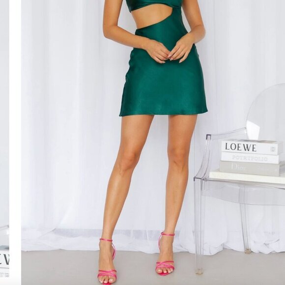 Hello Molly Bar Top Dancing Satin Dress Green Teal Size Small/4 - Picture 3 of 8